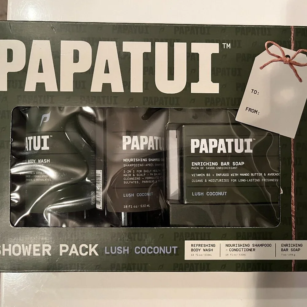 Papatui Men's Shower Pack - Lush Coconut (Body Wash,‎ Shampoo-Conditioner-Soap)